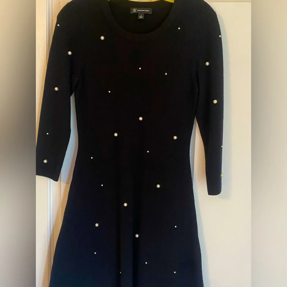 Party’s on in a Sweater Style Dress by INC. Black with Pearls Size S worn once - Picture 1 of 3